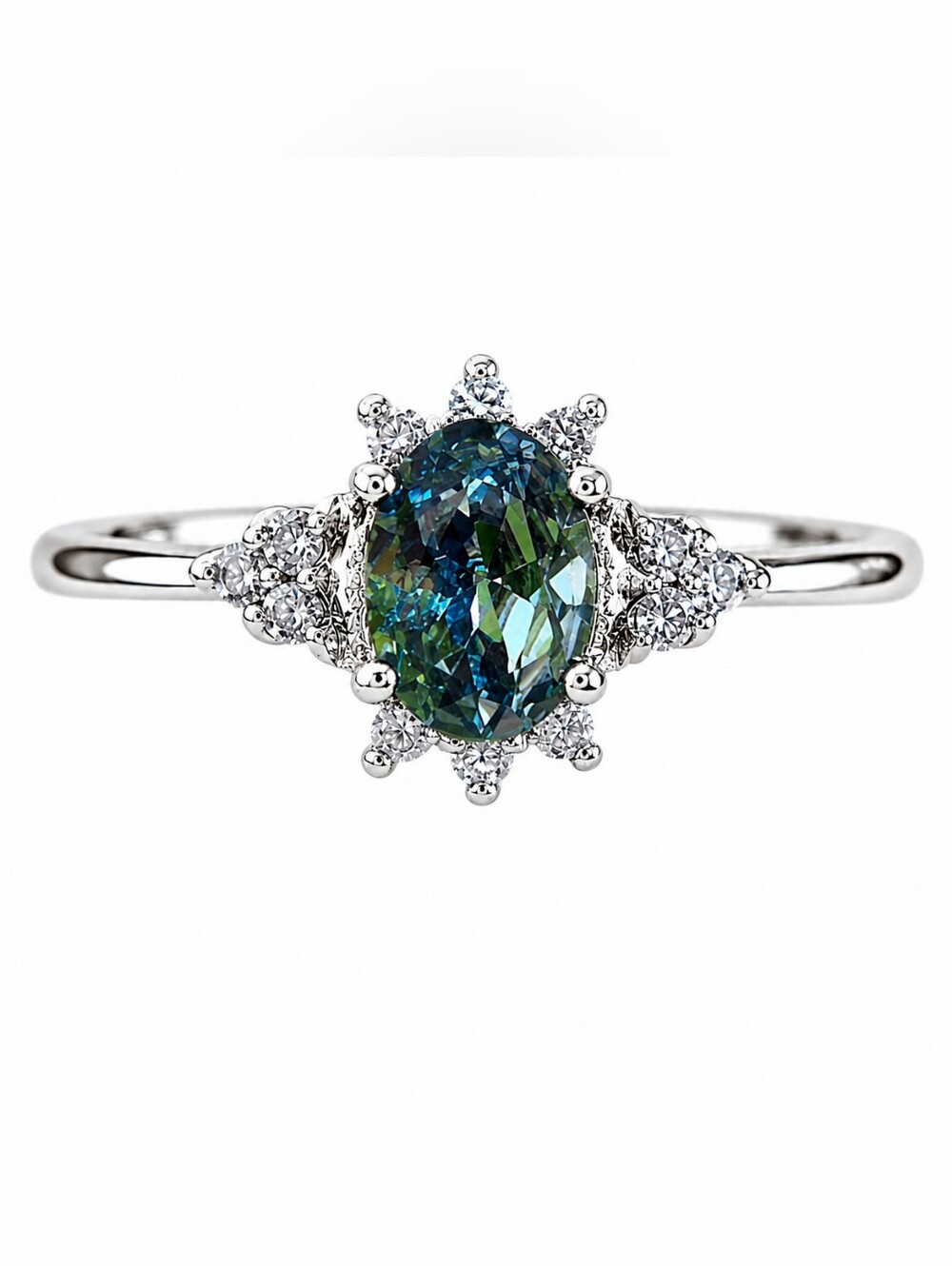 $7 Add-On When Bundled With $8 - Fragrant Jewels Blue Oval Halo Ring Size 6